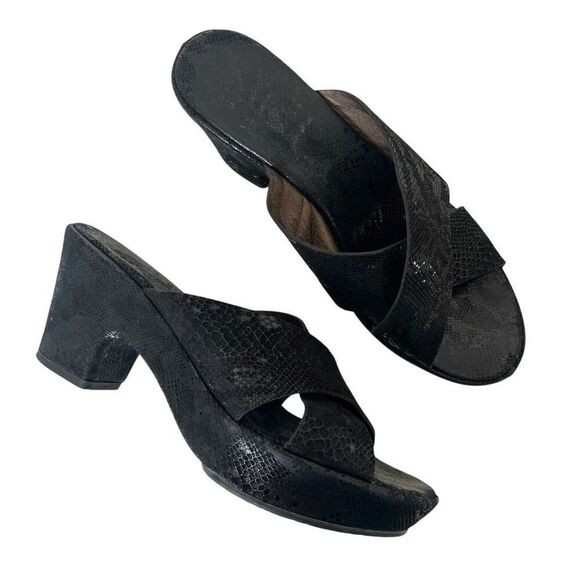 AGL Chunky Platform Snakeskin Sandals Womens 9 Black Criss Cross Open Toe Heels - Picture 1 of 12